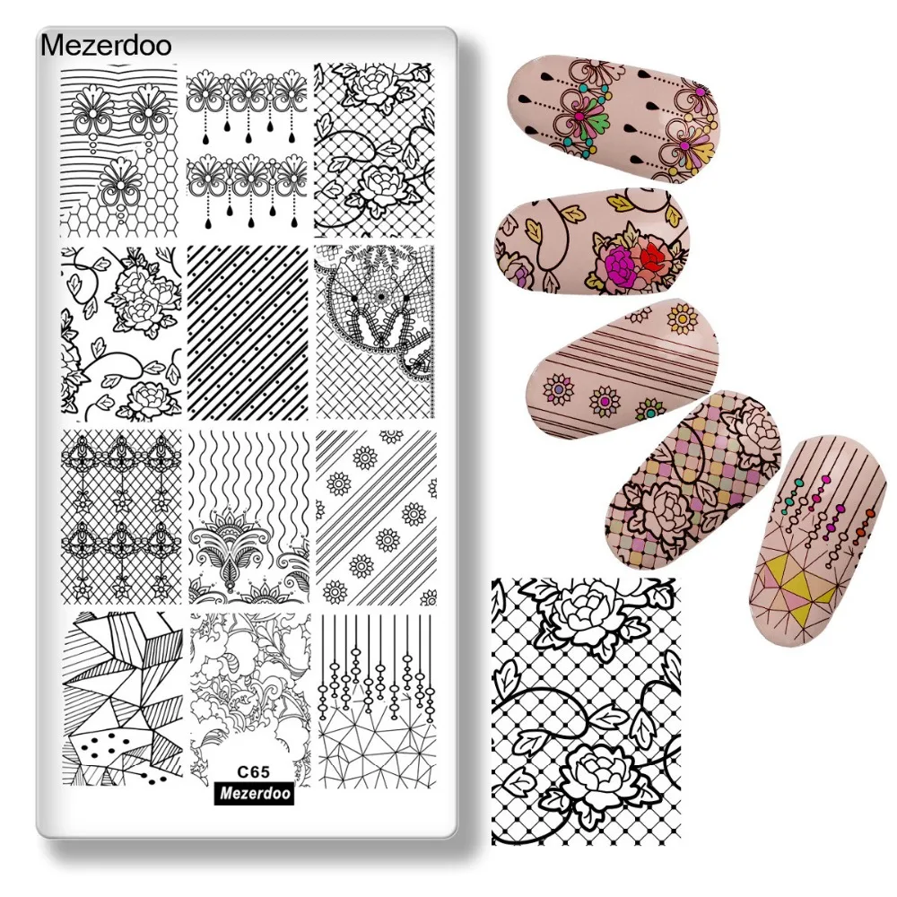 

Flower Asymmetric Geometry Nail Art Stamping Plate Diy Lace Floral Summer Manicure Image Plate Nail Print Tool Metal Decorations