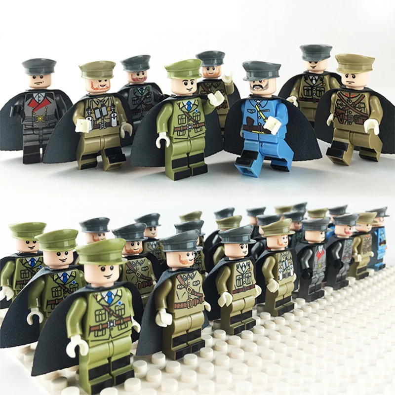 

8pcs/set WW2 Army Military Building Blocks German France Italy Japan Britain Small Soldier Officer Weapons Bricks Toys For Boys