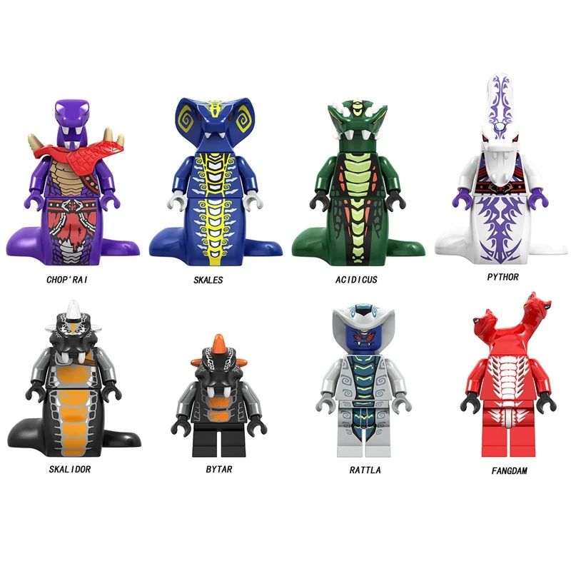 

8pcs/set Ninjagoes Figure Chop Rai Skales Acidicus Pythor Skalidor Bytar Rattla Fangdam Building Blocks Compatible Legoingly Toy
