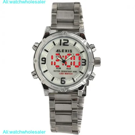 AW802D Date LED BackLight Water Resist Men Dual Time Alexis Analog Digital Watch
