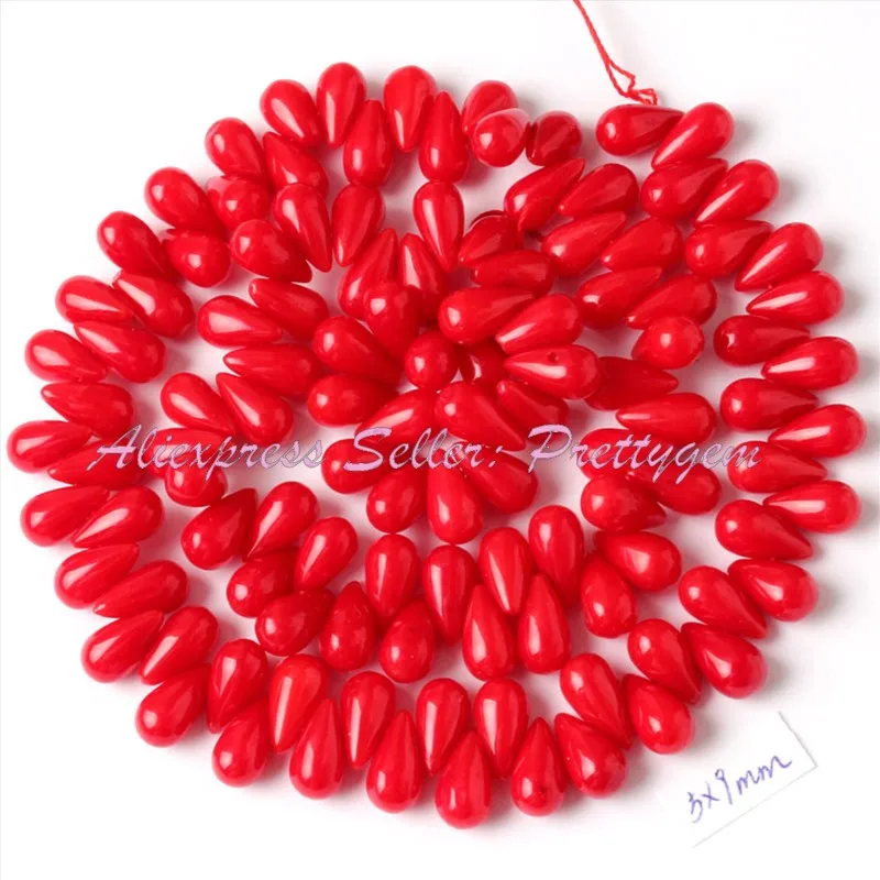 5x9 мм Гладкие каплевидные коралловые бусины натуральный камень бусины для DIY ожерелья браслеты Eaaring Pandant ювелирных изделий 1" - Цвет: Red