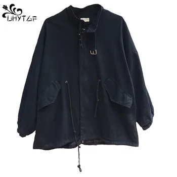 

UHYTGF 2019 New High Quality Women Spring autumn Korean fashion trench coat Loose Female trench Coats Casual ArmyGreen tops X207