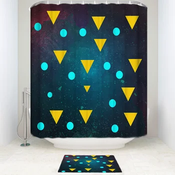 

Creative Geometry Dark Color Shower Curtain and Mat Set, Mildew Resistant Fabric Bathroom Decorations Bath Curtains