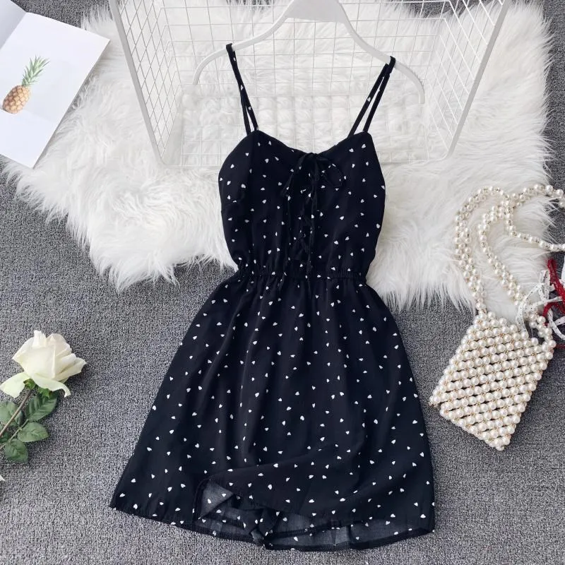 Women Wide Leg Short Playsuits Bohemian Style Cute Dot Bow Chiffon ...