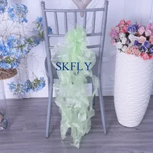 CH097E хорошее качество много цветов Дешевые Необычные Свадебные органзы светло-зеленый с оборками курчавая ива стул створки