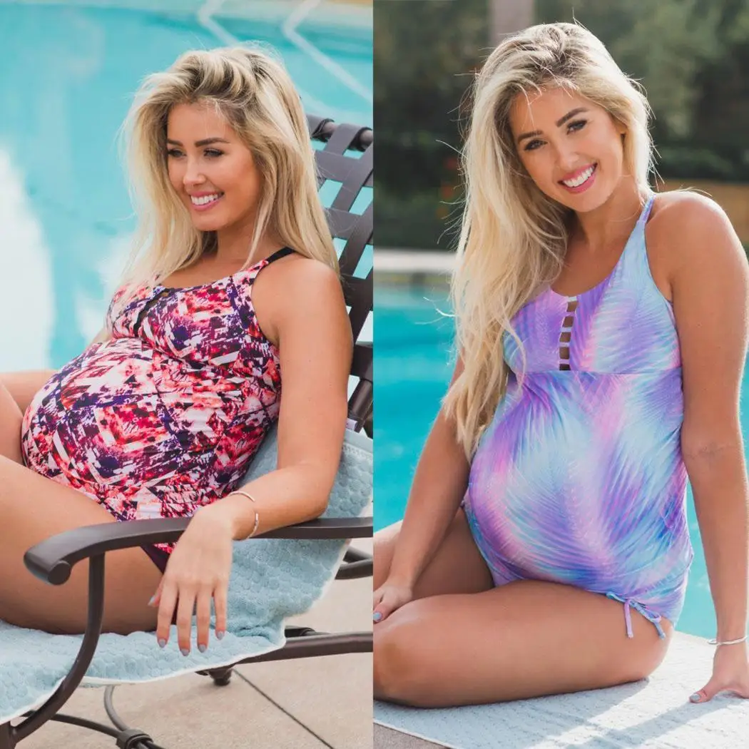 

Pregnant Women Fashion Beachwear Print Bikini All seasons Casual Split Swimsuit Beach, Vacation, Swimming