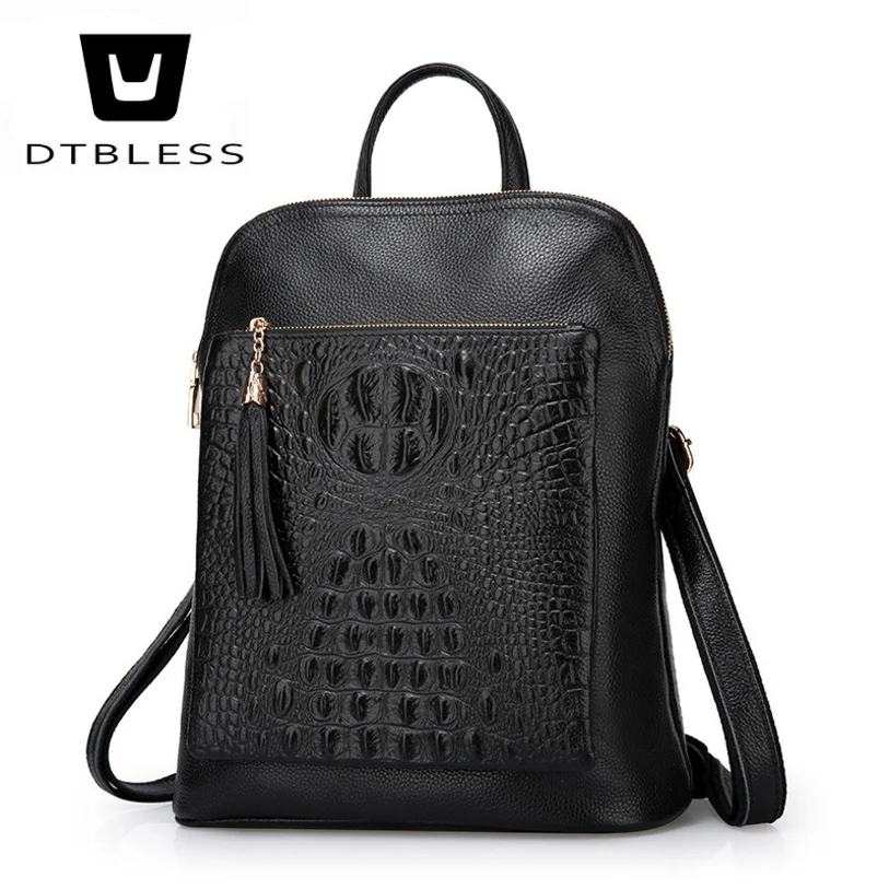 

DTBLESS Women's Genuine Leather Backpack 2018 NEW Female cowhid leather Alligator Backpacks Shoulder bag for girls D18030904