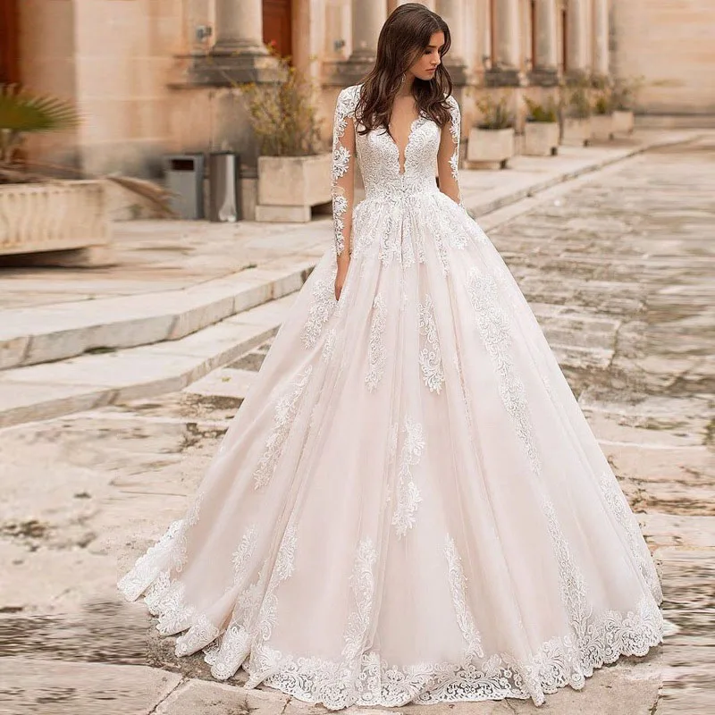 2019-VNXIFM-Fantastic-V-neck-Neckline-A-line-Wedding-Dresses-Long-Sleeve-Elegant-Lace-Gowns-Illusion