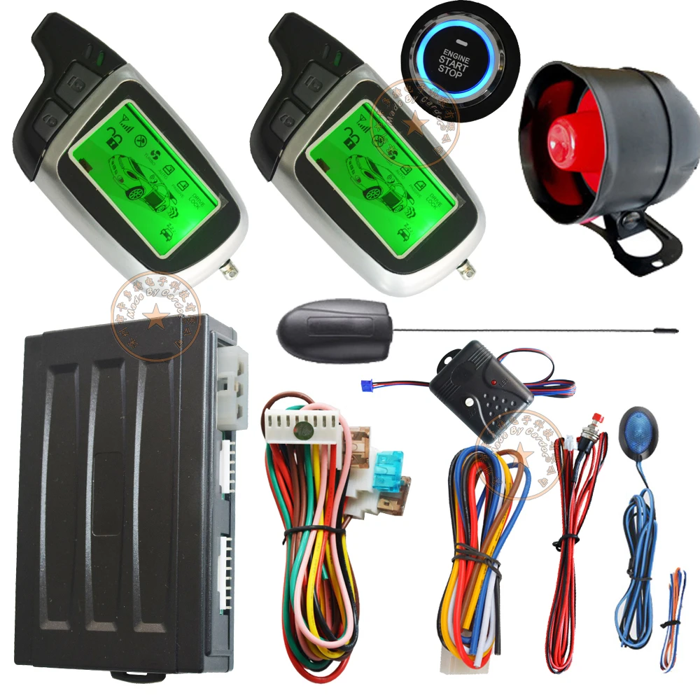ignition start stop button auto 2 way car alarm system remote keyless