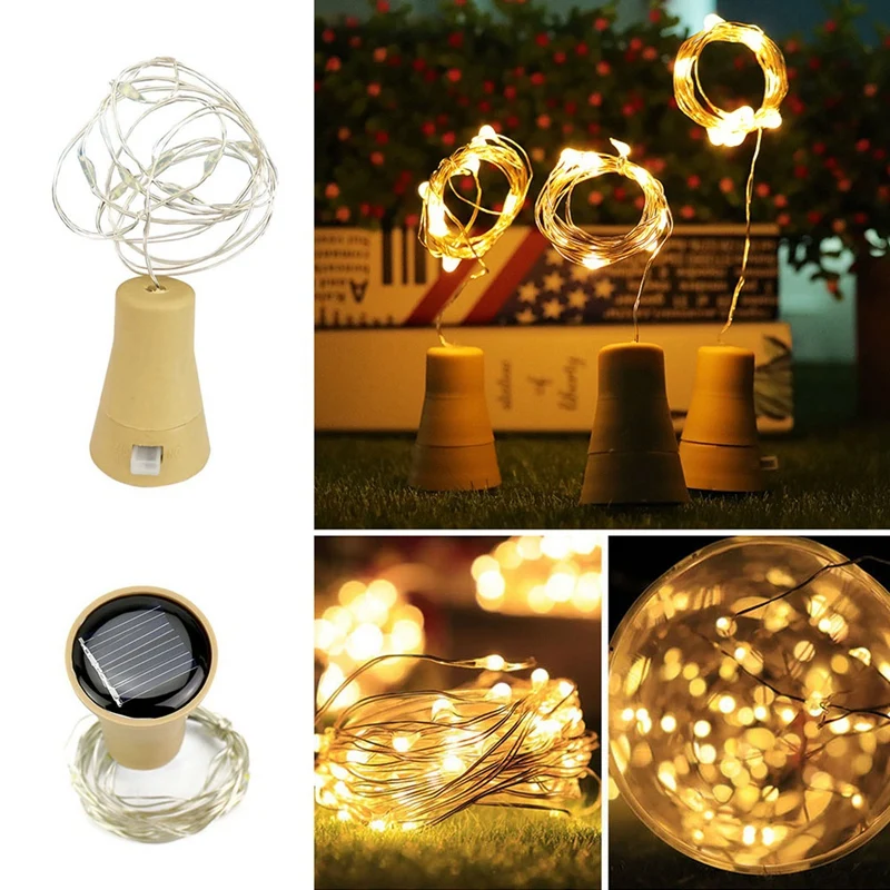 

5 Pack Solar Powered Wine Bottle Lights,10 Led Waterproof Warm White Copper Cork Shaped Lights For Wedding Christmas,Outdoor,H