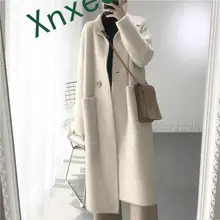 Xnxee зимнее женское Шерстяное кашемировое одноцветное Свободное пальто куртка женское Шерстяное простое пальто элегантное женское длинное пальто кардиган