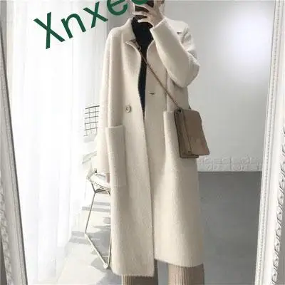 Xnxee 2019 зимнее женское Шерстяное кашемировое однотонное Свободное пальто куртка