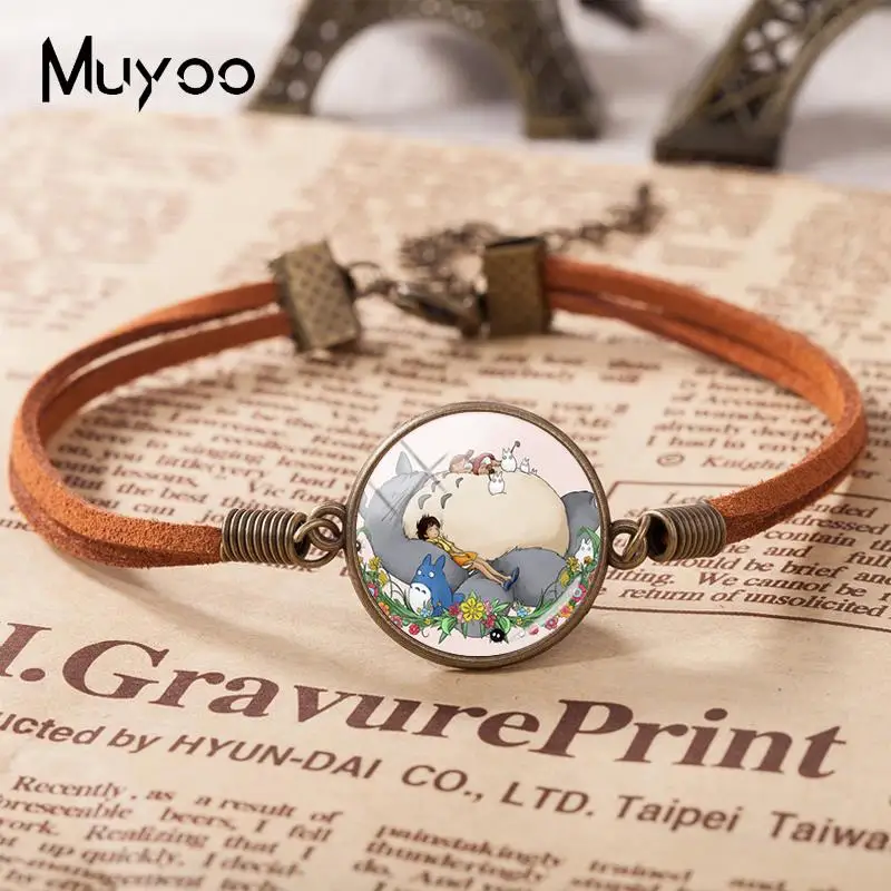 

2019 New My Neighbor Totoro Leather Bracelet Anime Fans Bracelets Glass Dome Handmade Jewelry