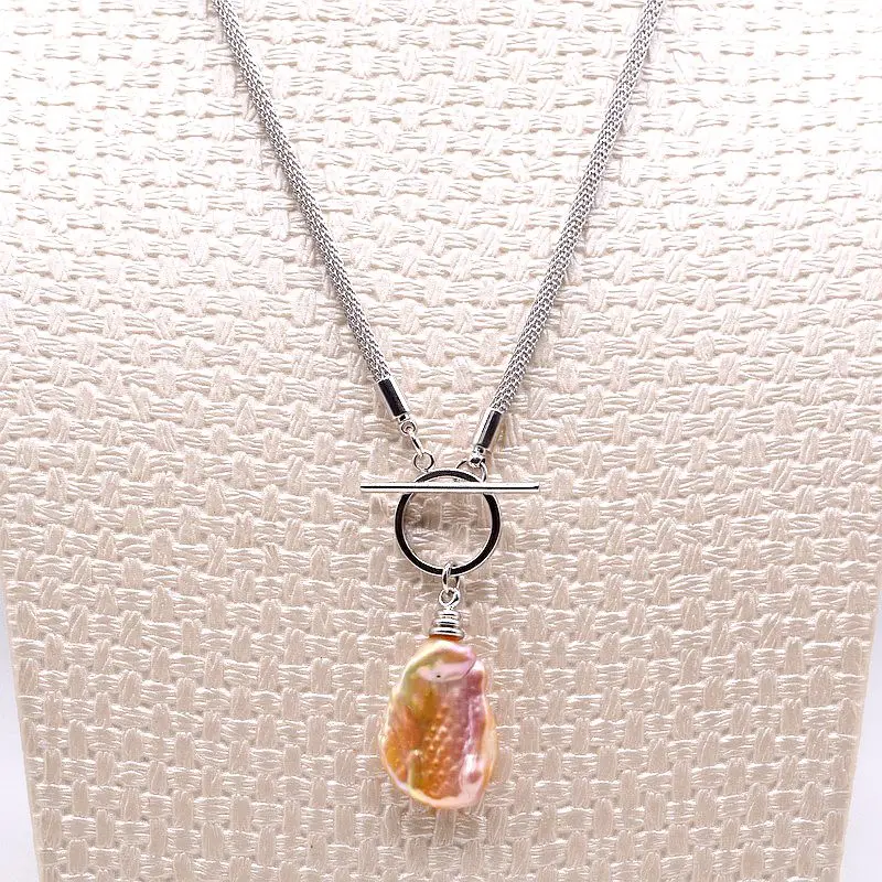 

New OT buckle design multi-colored baroque pearl pendant necklace drop shape baroque pearl durable sterling silver