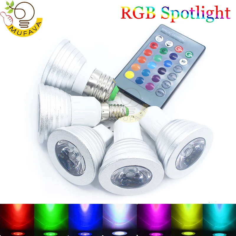3 Вт 5 rgb лампа E27 E14 GU10 MR16 Светодиодная сценическая 16 видов цветов с пультом
