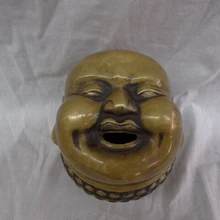 Песня voge gem S2377 Китайский Бронзовый Счастливый Статуя Будды Майтреи Глава Лотоса Курильница Курильница