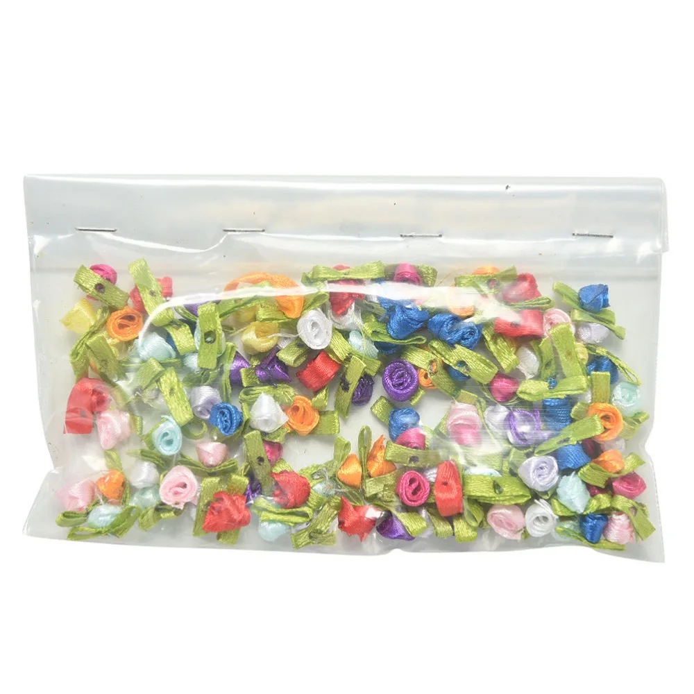 

50 Pcs/pack Appliques Scrapbooking DIY Satin Ribbon Roses Flower Sewing Handmade Small Wedding Party Craft Decor