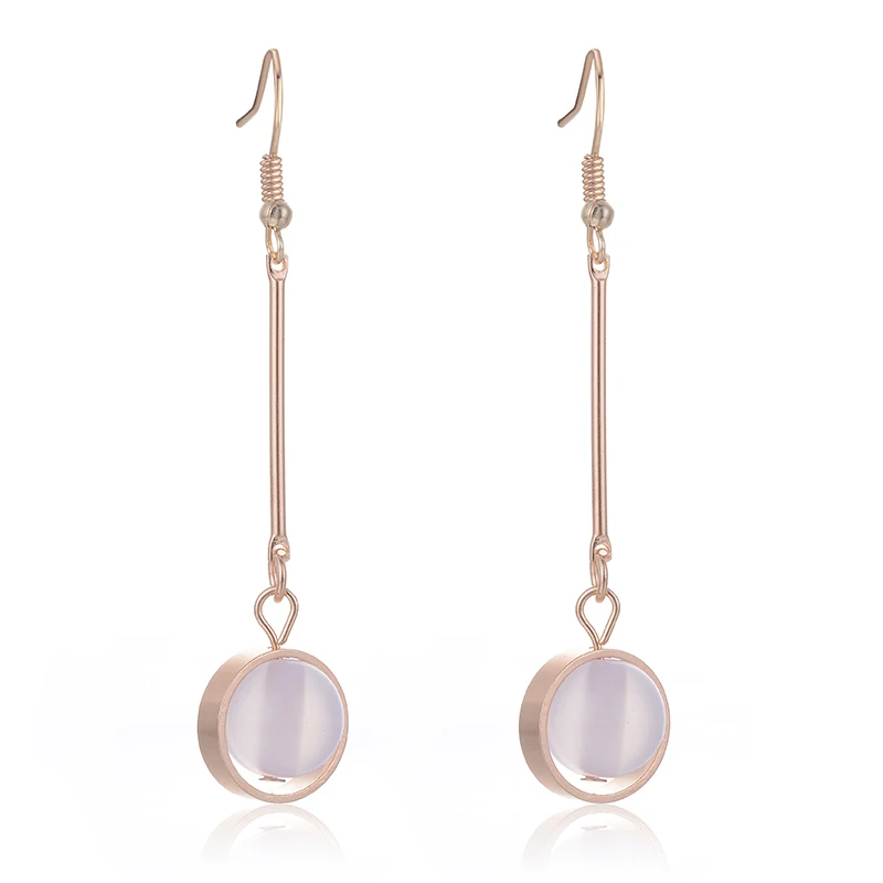 

SUKI Round Stone Beads Charm 2 Colors Long Stick Pendant Ear Hook Small Circle Dangle Drop Earrings Women Accessory