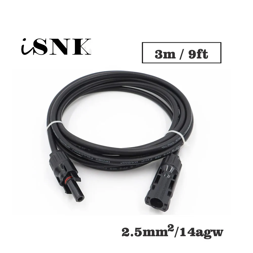 

1PC X 3m 9FT 2.5mm2 14AWG MC4 Connector Extension Connect branch black parallel Series 3 meter extend cable
