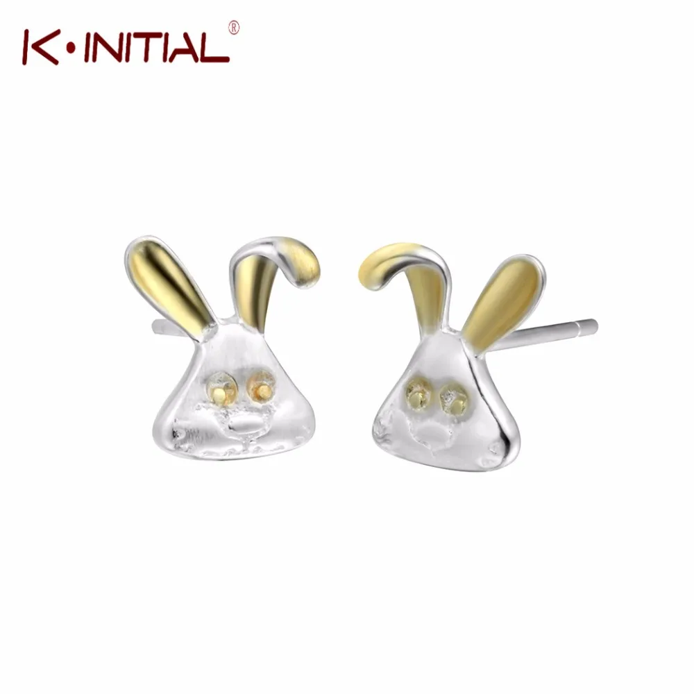 Kinitial 925 Silver Animal Rabbit Stud Earrings Cute Charm Bunny Ear for Fashion Children Girl &amp Women Jewelry Gift | Украшения и