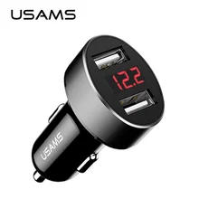 USAMS Dual USB Автомобильное зарядное устройство со светодиодный дисплеем, USB зарядное устройство для samsung Xiaomi huawei универсальное USB зарядное устройство для телефона планшета