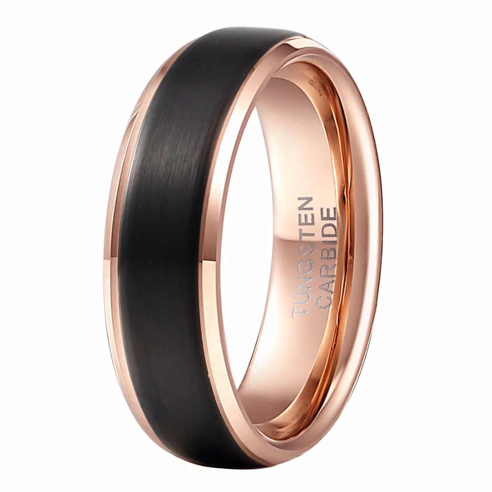 Alibaba Aliexpress Cool Men Ring 8mm Classic Black Rose Gold Tungsten Carbide Wedding Band Rings Female