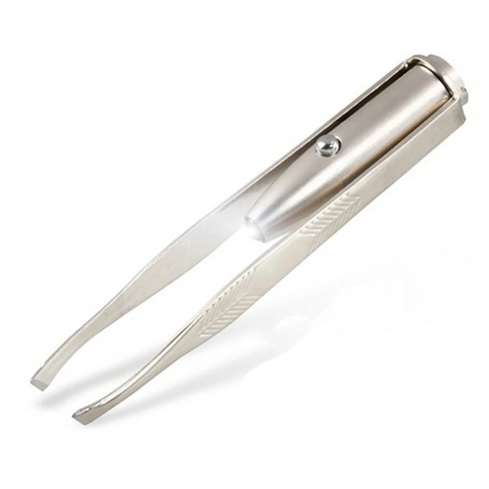 

LED Tweezer+3 Batteries Eyelash Eyebrow Hair Remover Stainless Steel Eyebrow Tweezers Tools Drop Ship
