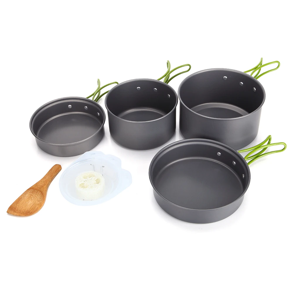 

10 Pcs/Set 2-3 Person Outdoor Tableware Camping Pan Pot Dishes For Tourism Picnic Cookware Set Aluminum Alloy Camping Cutlery