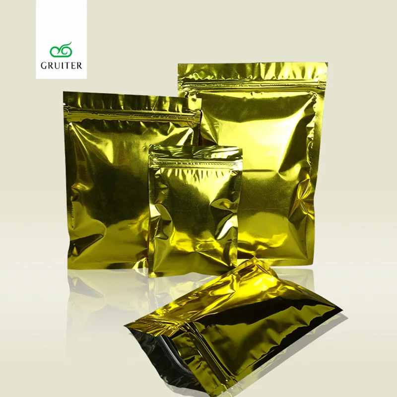 12x20cm(4.75x7.75in) Glossy Gold Metallic Mylar Zip Lock Bags Flat Heat
