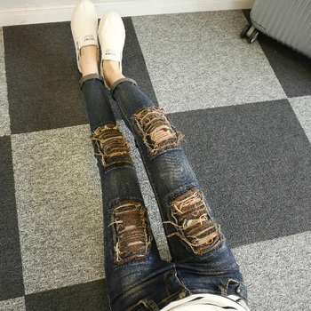 

Women New Fashion Holes Denim Pants 2018 Spring Female Student Personality Break Hole Dark Blue Jeans All-match Trousers Outwear