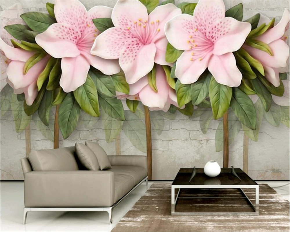 Custom Wallpaper House Decorative Mural 3d 3d Relief Pink Flower Leaf Brick Wall TV Background Wall mural 3d wallpaper Beibehang custom mural wallpaper 3d european three dimensional relief golden couple architectural background wall mural