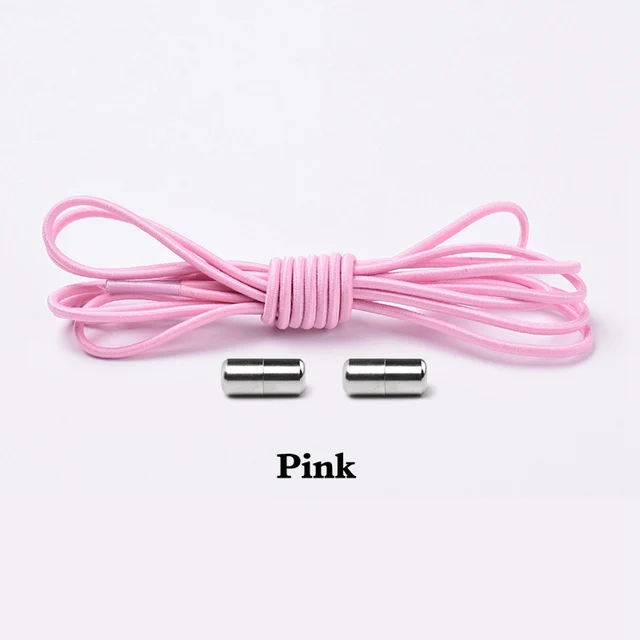 1Pair Elastic Shoelaces Round No Tie Shoe laces Sneakers Shoelace Kids Adult Rubber elastic Laces Lock One Size Fits All Shoes Pink