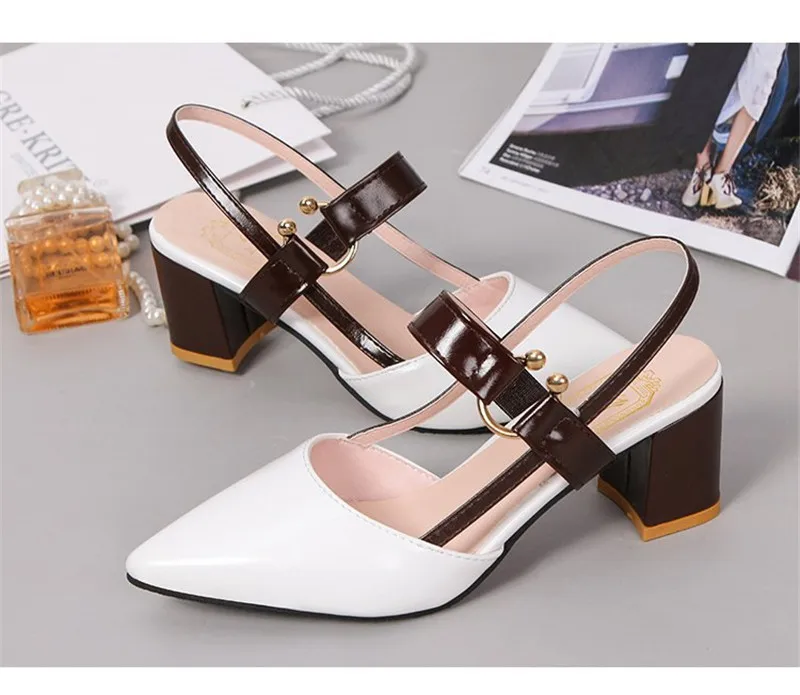 

Spring hollow coarse sandals high-heeled shallow mouth pointed pumps shoes women Female sexy high heels large size mujer