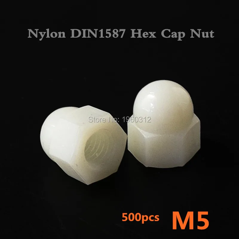 500pcs /lot DIN1587 M5 Nylon Acorn Dome Head Hex Nuts / Nylon Hex Cap