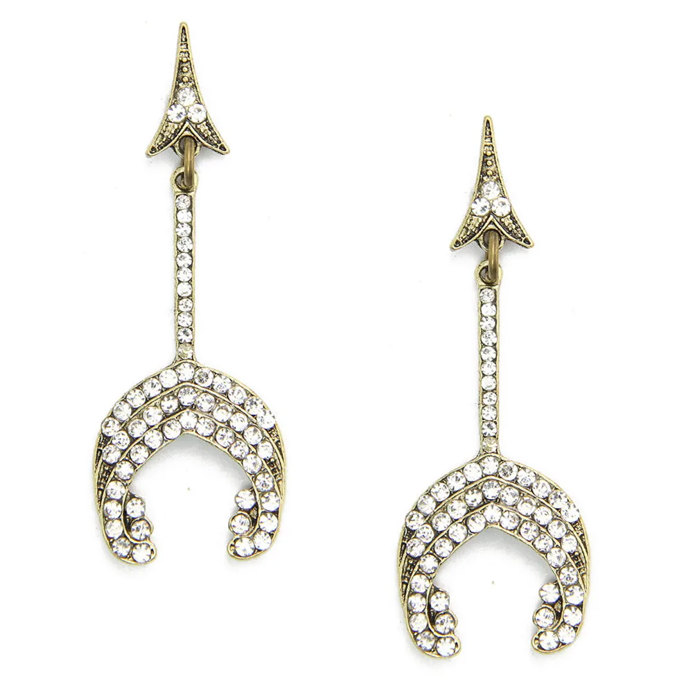 Rock Funky Vintage Rhinestone Arrow Stud Earrings for Swag
