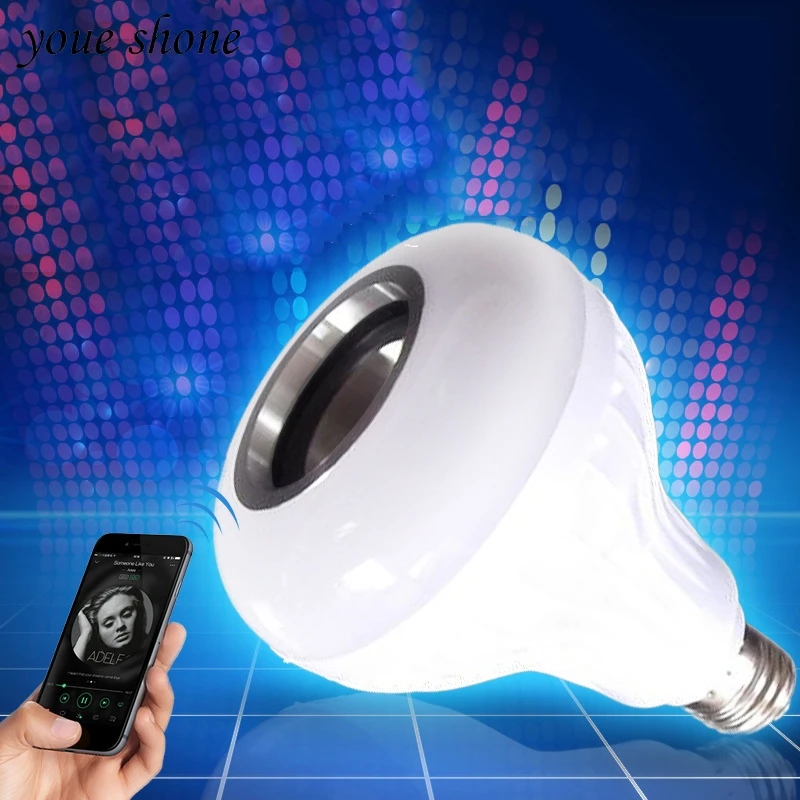 

youe shone E27 85V-265V Smart Bulb Light Wireless bluetooth 12W LED speaker bulb Audio Colorful music playing remote Control