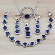 Элегантные женские модные аксессуары из стерлингового серебра 925 пробы с натуральный голубой камень Ювелирные наборы висячий браслет и кольца наборы