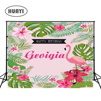 

Photography backdrops Flamingo Birthday banner baby children happy birthday party background photobooth flowes floral wall W-294