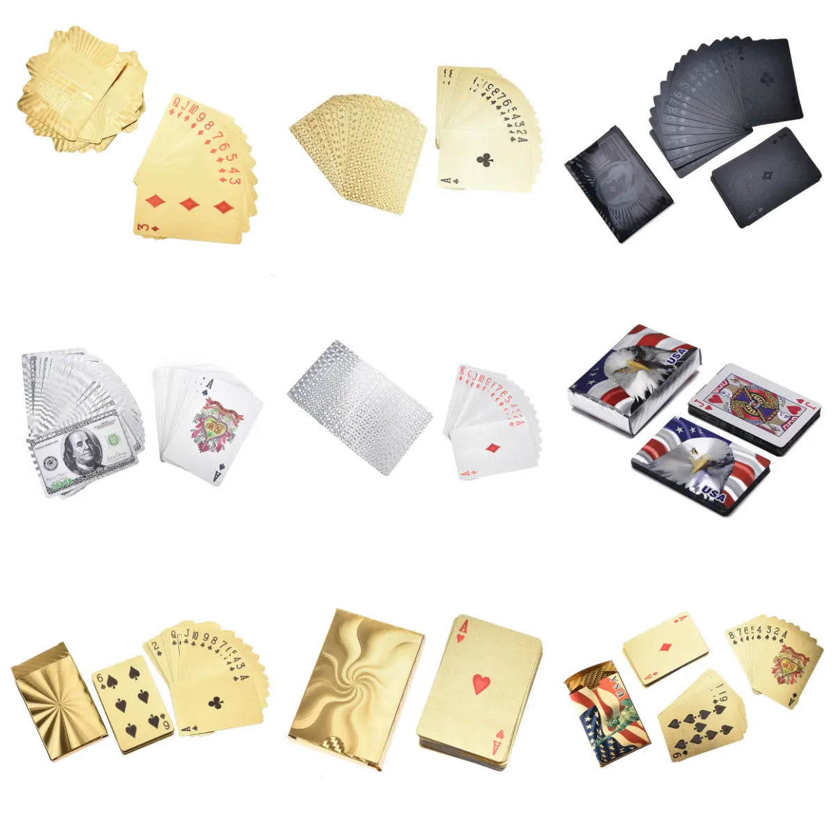 

Gold Silver PVC Poker Euros USD Style Playing Cards 10Styles Waterproof Cards Gambling Board game 1 box