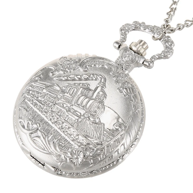 

Large Locomotive Silver Pocket Watch Quartz Round Dial Men'S And Women'S Pendant Pocket Watch