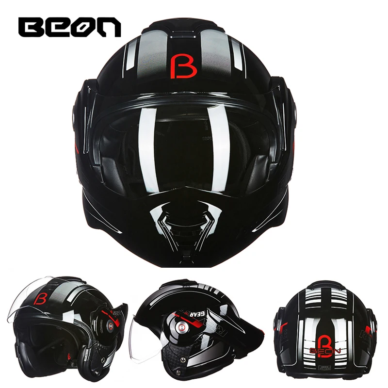 

The New BEON flip up motorcycle helmet can be converted into retro helmet chrome blue double lens modular full face helmets 702