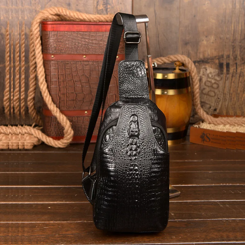 

Vintage Men's Leather One Crocodile pattern Shoulder Crossbody Leather Chest men's leather bag Men's Cross Body Shoulder Bag
