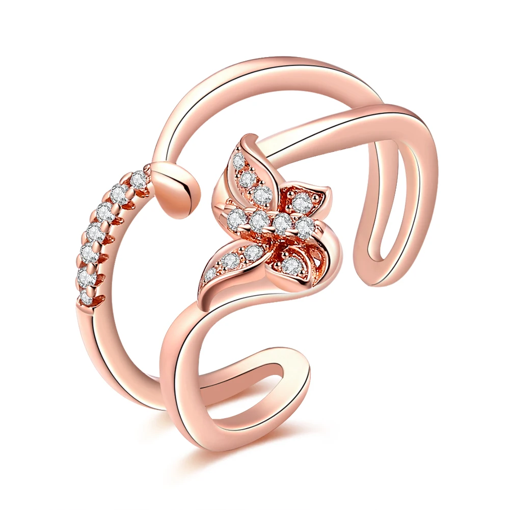 

2018 New Arrival Cubic Zirconia Party Trendy Geometric Cocktail Ring Tension Setting Rings Rose Gold opening Rings For Women