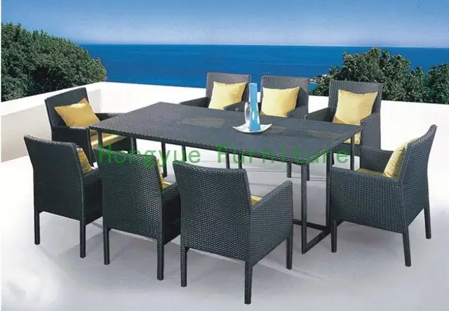 Patio en rotin salle à manger ensemble avec coussin et verre, Osier ... Patio en rotin salle à manger ensemble avec coussin et verre, Osier ...