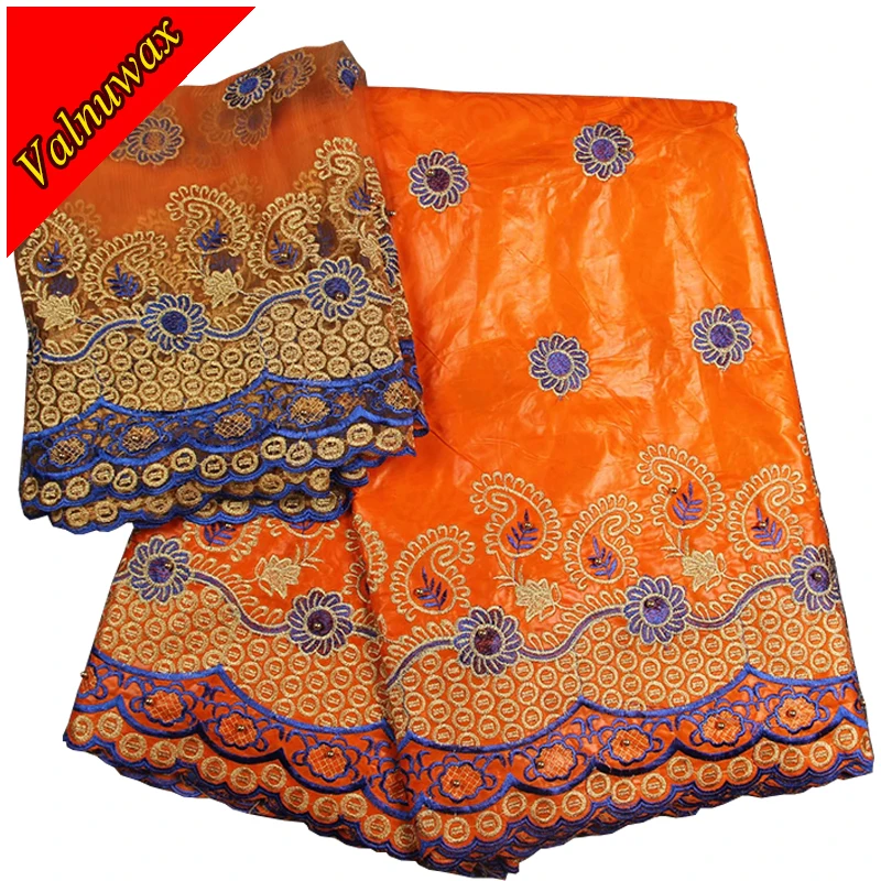 

Orange African Riche Lace Fabric 5yards+2yards High Quality Bazin Riche Getzner With Stones /For Wedding HL44002#