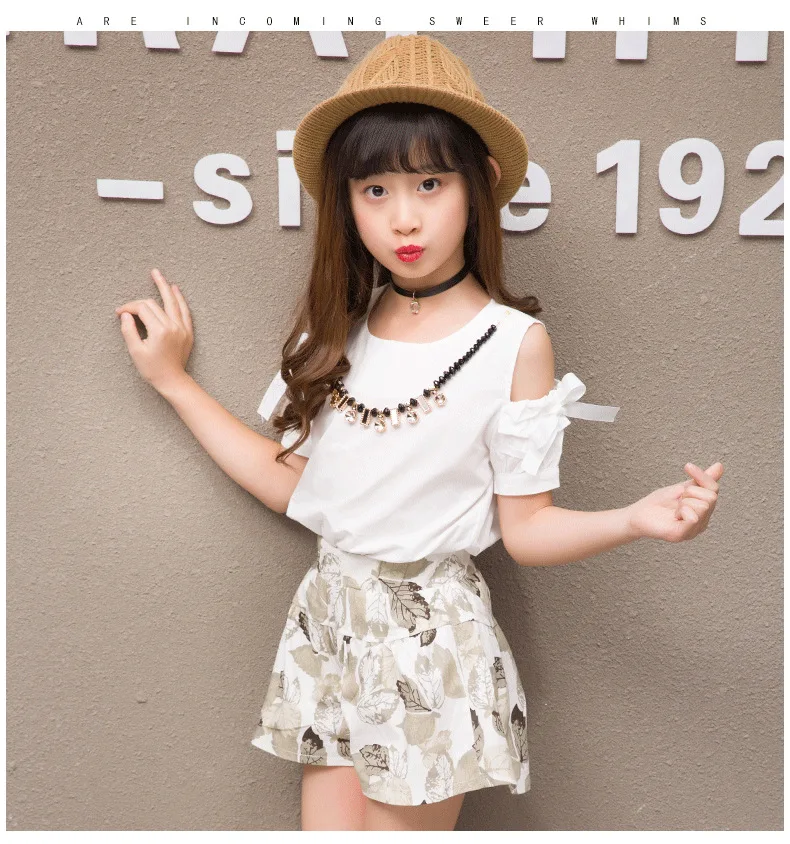 2019 Summer Girls Clothing For Teenage Short Sleeve Shirt Print Shorts Cotton Linen Kids Clothes Sets Fashion 2Pcs Children Suit (9)