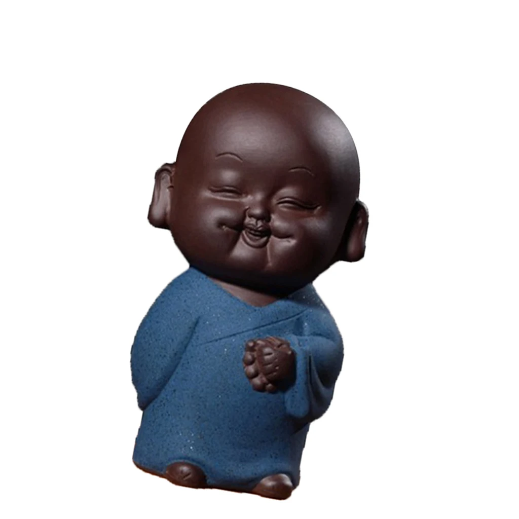 Amagogo Mini Ceramic Buddha Statue Monk Tea Pet for Zen Garden Sand Meditation Home Office Table Decoration