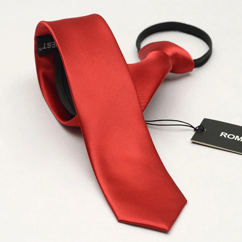 New Zipper Tie 5cm Lazy Necktie Easy To Pull Men's Solid Red Skinny