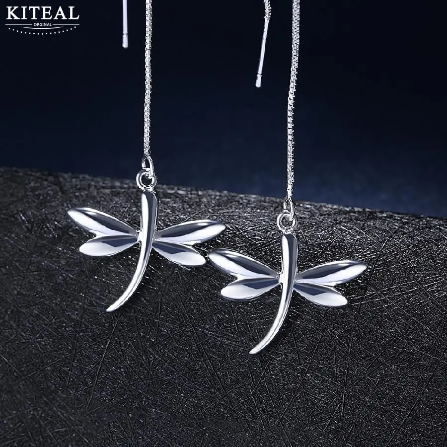 

Top quality jewelry wholesale silver plated earrings dragonfly long earings oorbellen women fashion jewelry
