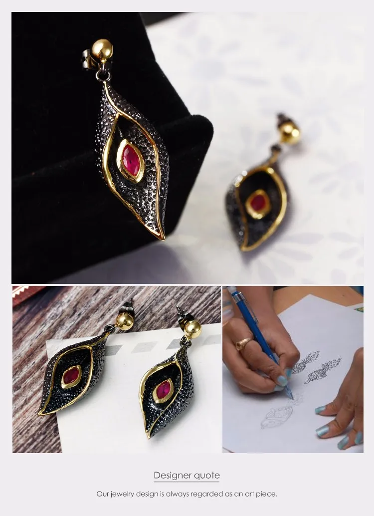 DC1989 Red Evil eyes Long Drop earrings Black Gold Plated Red Bezel setting Cubic Zirconia Brass Lead free earrings(SE3321